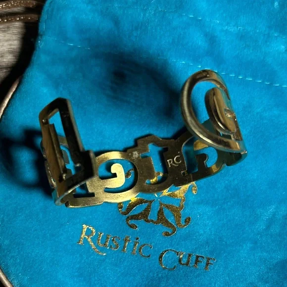 Rustic Cuff Gold-Tone Bracelet with Blue Pouch - Picture 3 of 3